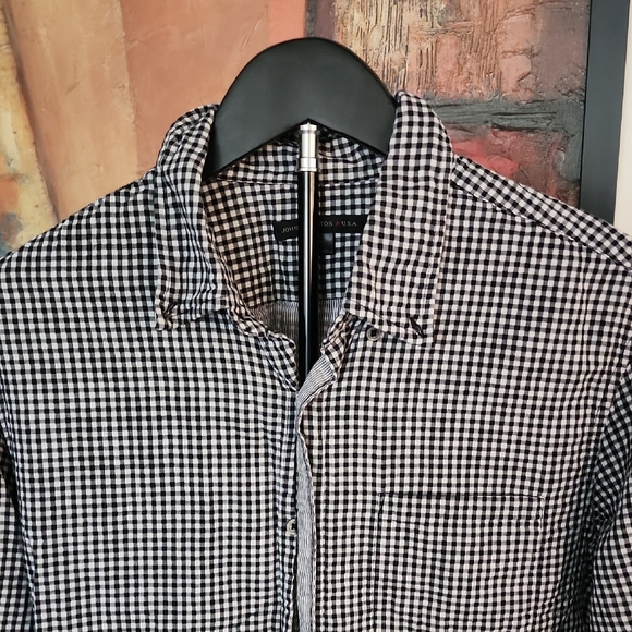 John Varvatos Black White Gingham Button Down Shirt Men’s Designer - Picture 2 of 11